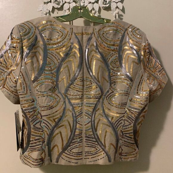 Nwt, Nygard linen top/jacket with gold and silver sequined applique, sz … - Picture 2 of 16